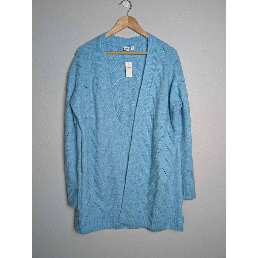 NWT Gap Cardigan XL Blue Open-Knit V-Neck Long Sleeve Relaxed Fit Open Front‎
